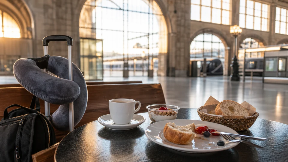 Editorial breakfast scene illustrating Munich Breakfast After an Overnight Train Arrival