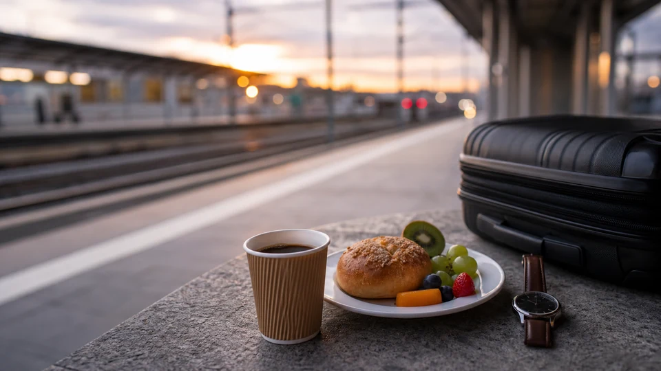 Editorial breakfast scene illustrating Munich Breakfast Before an Early Train from Hauptbahnhof