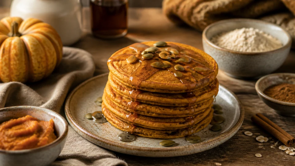 Oat flour pumpkin pancakes prepared for Pancakes World.