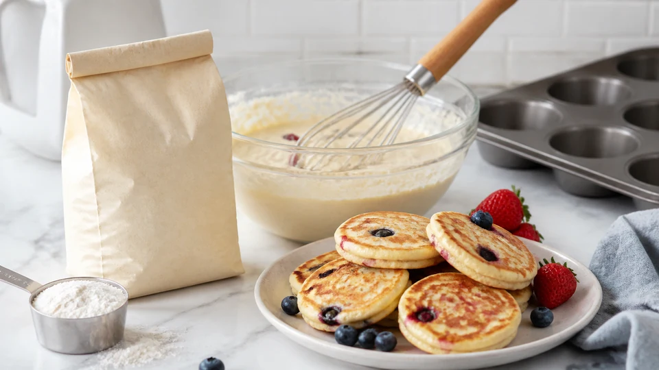 Pancakes out of muffin mix prepared for Pancakes World.