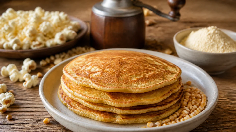 Popcorn flour pancakes prepared for Pancakes World.
