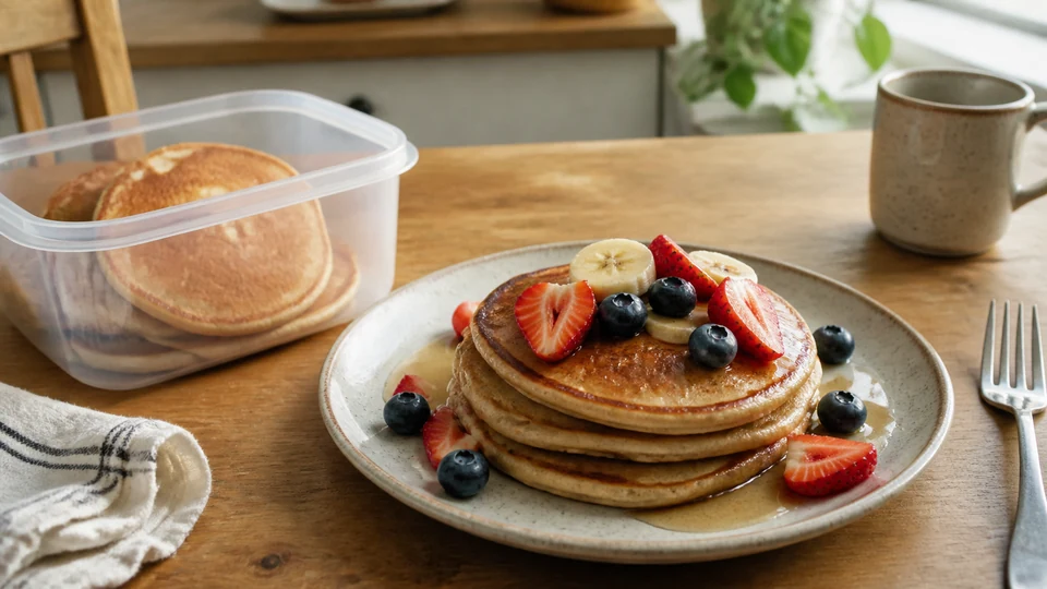 Pre made vegan pancakes prepared for Pancakes World.