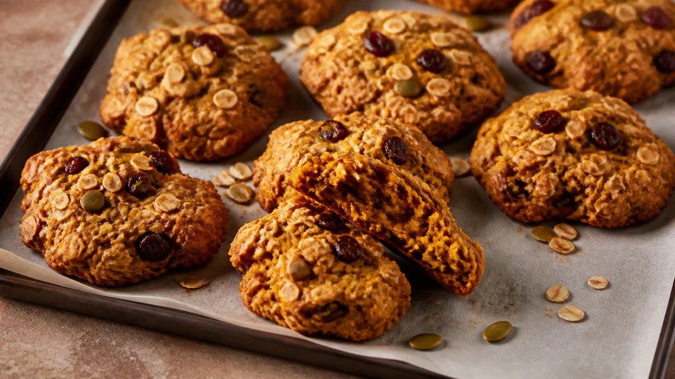 Pumpkin breakfast cookies prepared for Pancakes World.
