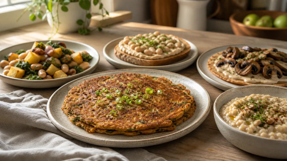 Breakfast planning scene for Savory Breakfast Without Eggs: Five Structural Alternatives, showing the savory-egg-free components in practical service order.