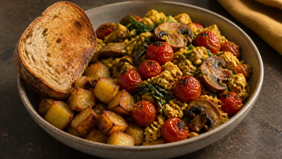 Savory breakfast without eggs prepared for Pancakes World.