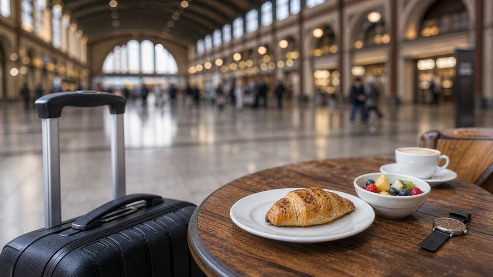 Editorial breakfast scene illustrating Six Hours in Munich from Hauptbahnhof: A Buffer-First Food Route