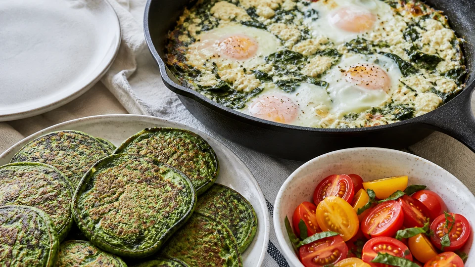 Spinach brunch recipes prepared for Pancakes World.