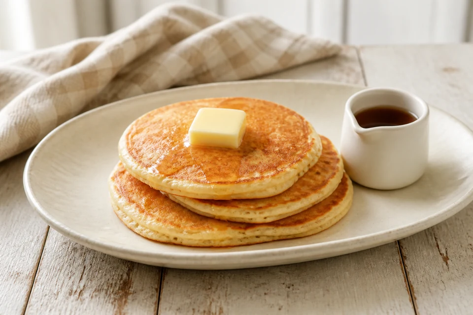 Finished stack of golden pancakes prepared to evaluate Stonewall Kitchen Farmhouse Pancake & Waffle Mix