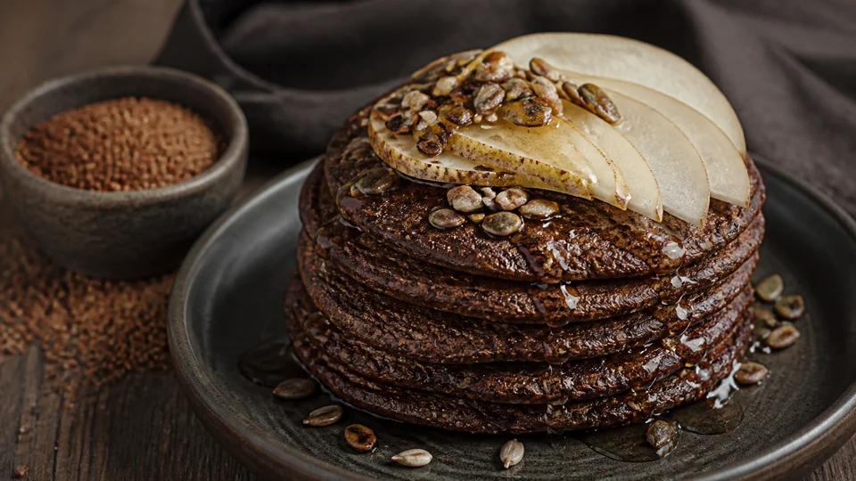 Teff flour pancake recipe prepared for Pancakes World.