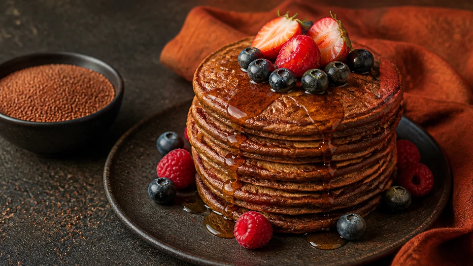 Teff flour pancakes vegan prepared for Pancakes World.