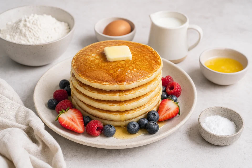 Finished pancake dish illustrating core pancake ingredients