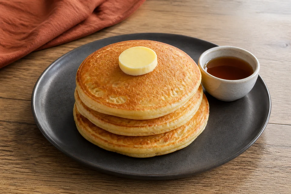 Finished stack of golden pancakes prepared to evaluate Trader Joe’s Buttermilk Pancake & All Purpose Baking Mix