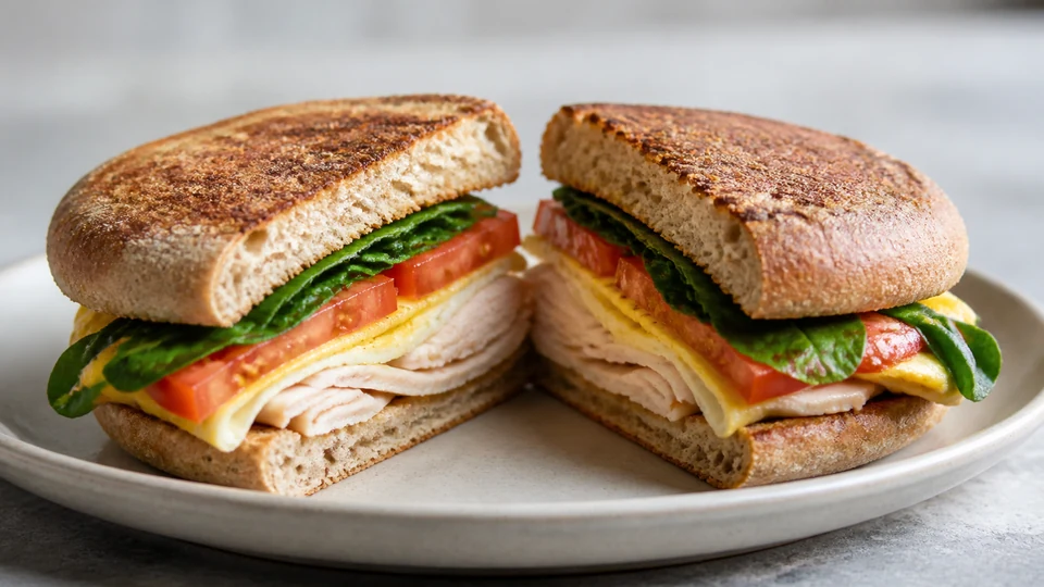 Turkey breakfast sandwich prepared for Pancakes World.