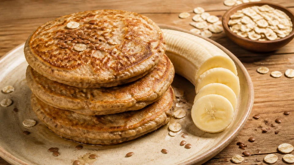 Vegan banana oatmeal pancakes 3 ingredients prepared for Pancake World.