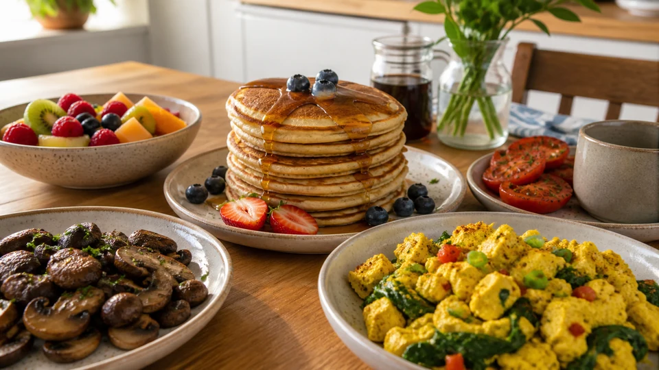 Vegan brunch dishes prepared for Pancakes World.