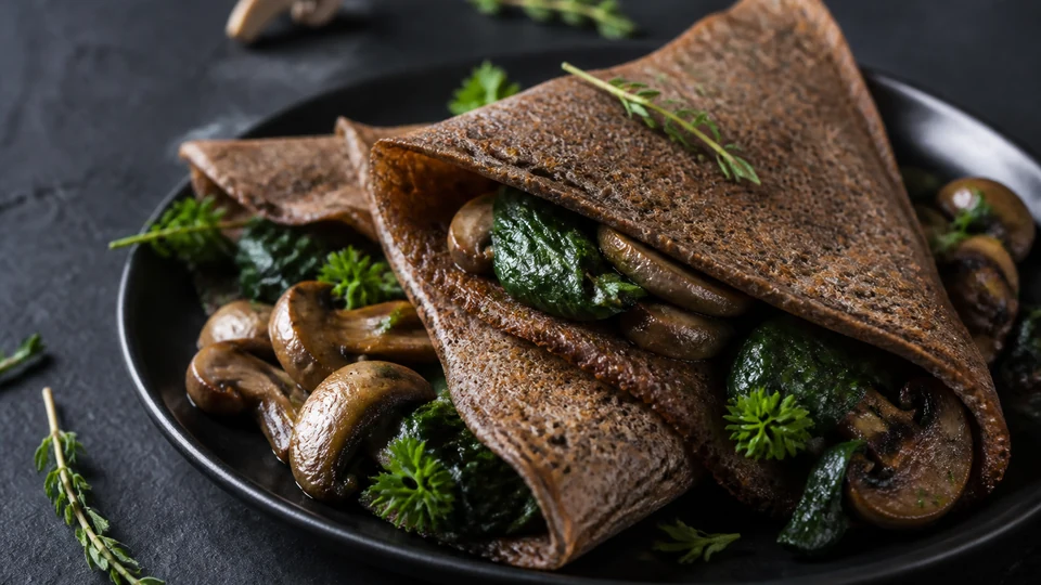 Vegan buckwheat pancakes savory prepared for Pancake World.