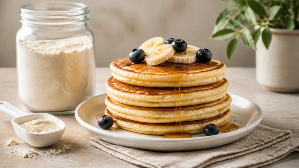 Vegan dry pancake mix prepared for Pancakes World.