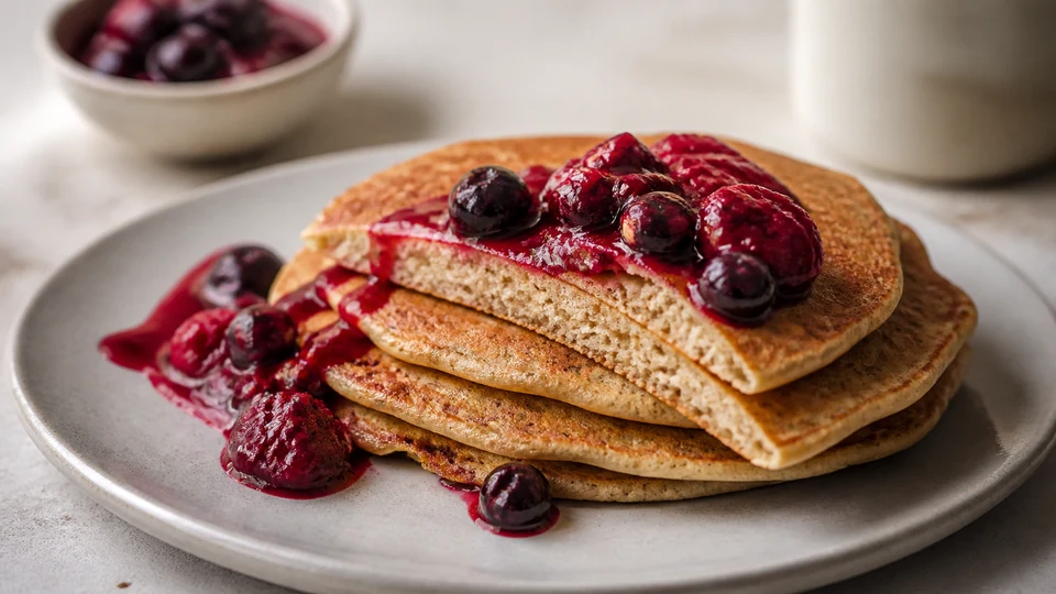 Vegan flat pancakes prepared for Pancakes World.