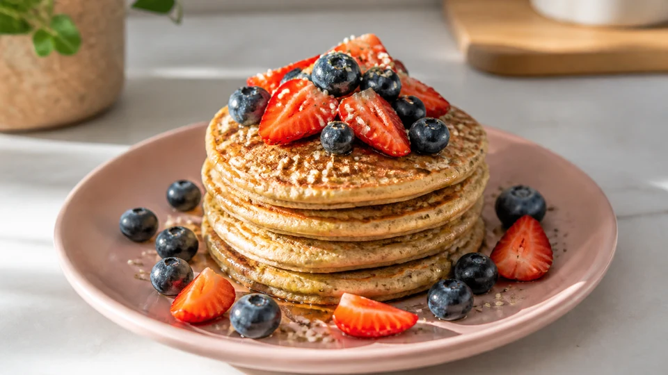 Vegan gf protein pancakes prepared for Pancake World.