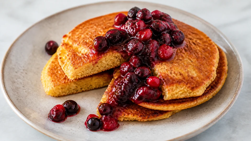 Vegan gluten free cornmeal pancakes prepared for Pancakes World.