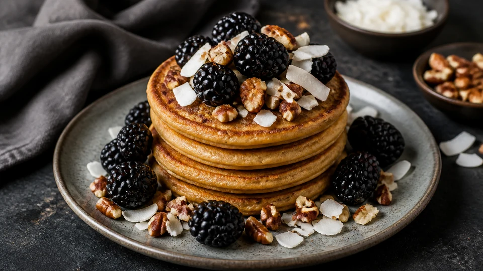 Vegan keto coconut flour pancakes prepared for Pancake World.