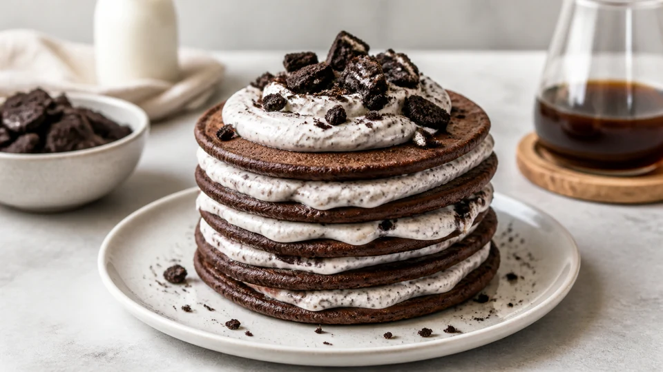 Vegan Oreo pancakes prepared for Pancakes World.