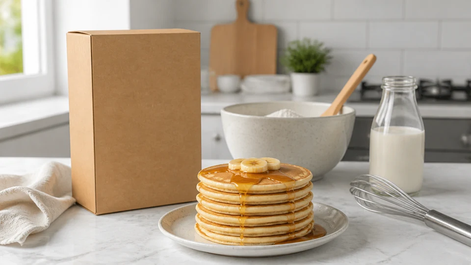 Vegan pancakes box prepared for Pancakes World.