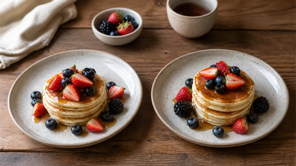 Vegan pancakes for two prepared for Pancakes World.