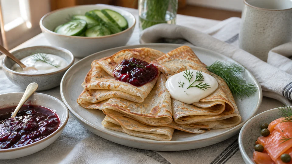 Vegan russian blini prepared for Pancakes World.