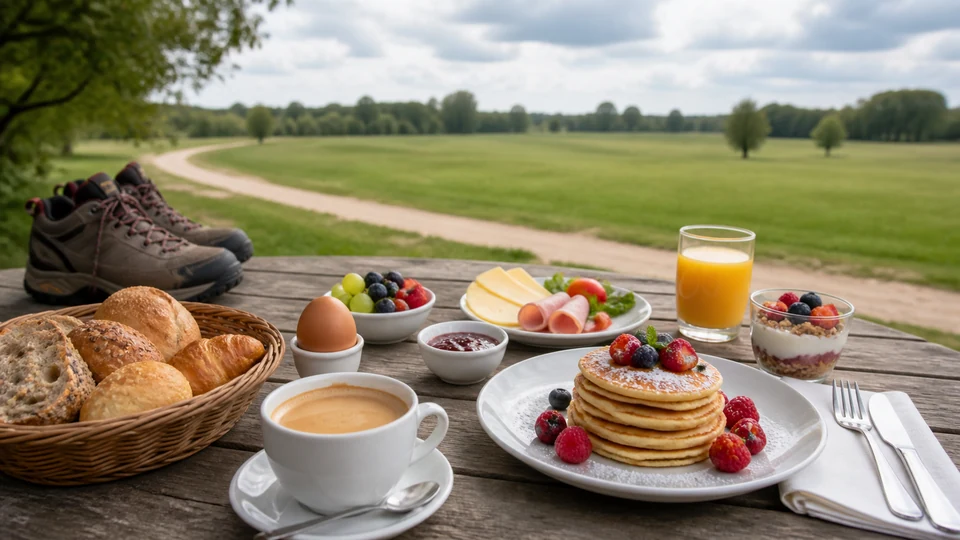 Editorial breakfast scene illustrating Westend Breakfast and Theresienwiese Walk