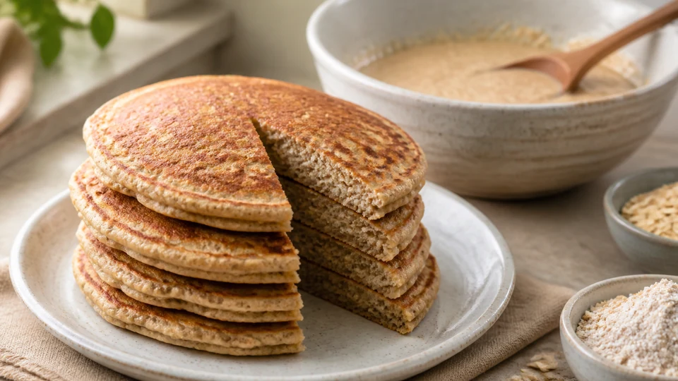 Whole grain pancake batter prepared for Pancakes World.