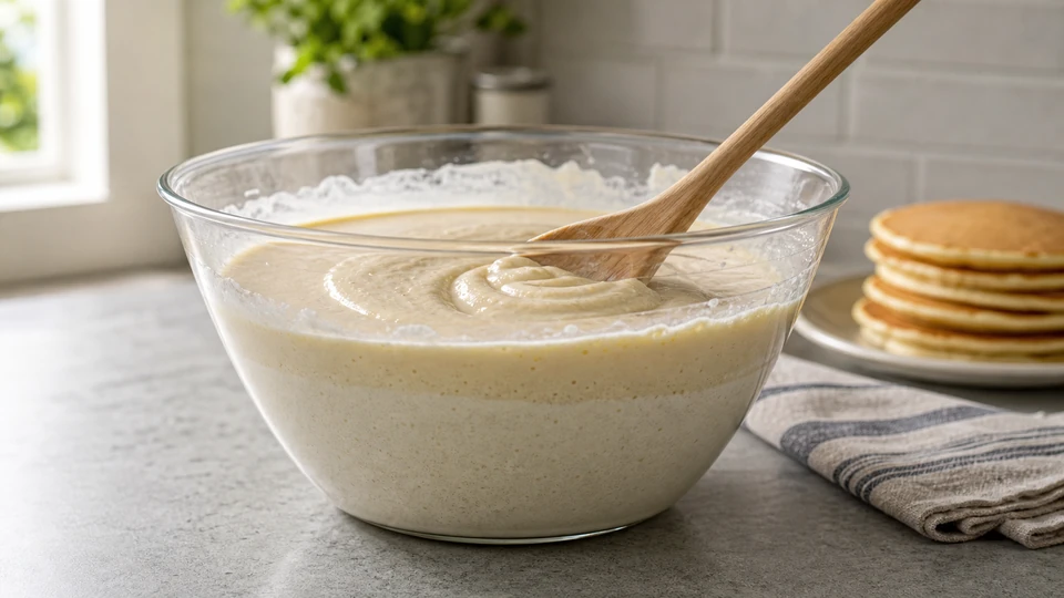 Editorial setup illustrating why pancake batter separates while it rests.