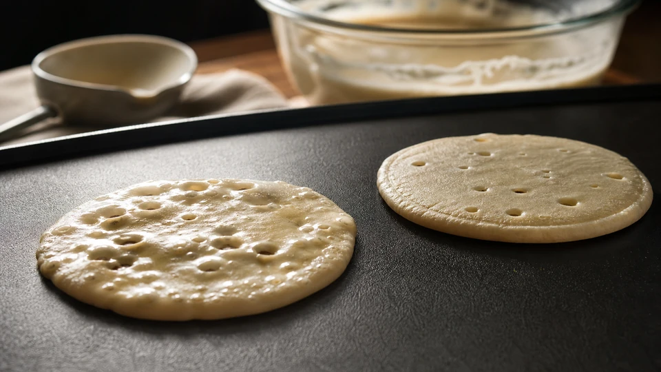 Editorial setup illustrating why pancake bubbles vanish before the surface sets.