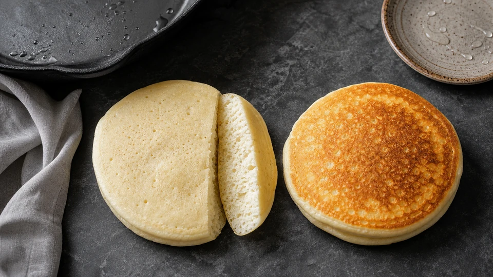 Editorial setup illustrating why pancakes stay pale even when they are cooked through.