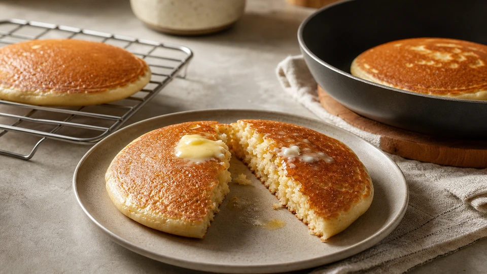 Editorial setup illustrating why pancakes turn dry as they cool.