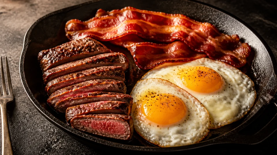 Zero carb breakfast prepared for Pancakes World.