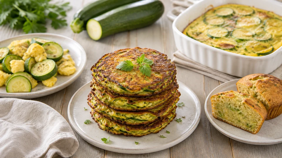 Editorial breakfast scene illustrating Zucchini breakfast recipes.