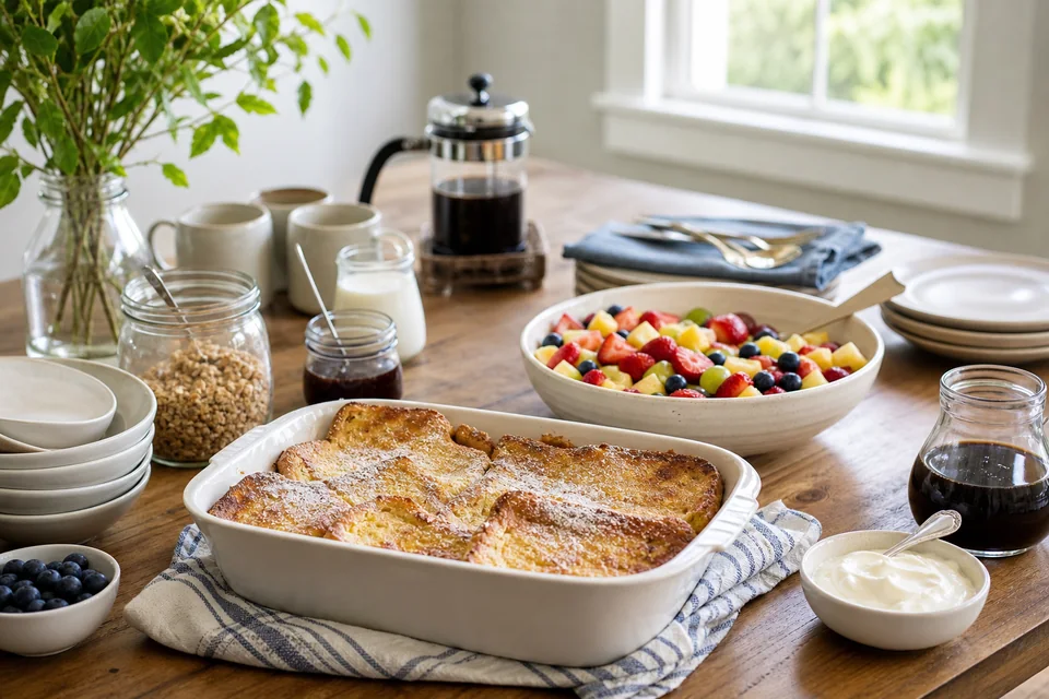Route-specific breakfast or brunch setting illustrating easy brunch ideas for guests
