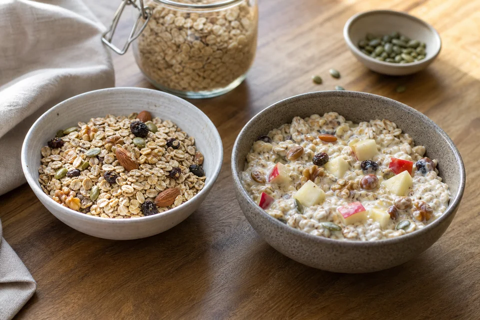 Route-specific breakfast or brunch setting illustrating muesli breakfast