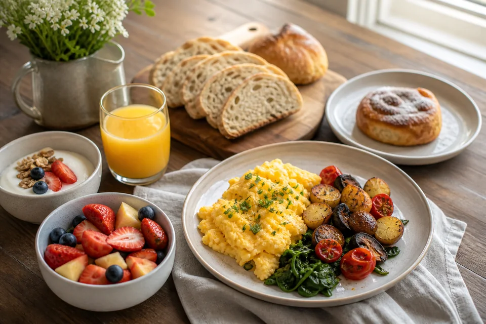 Route-specific breakfast or brunch setting illustrating things to eat for brunch