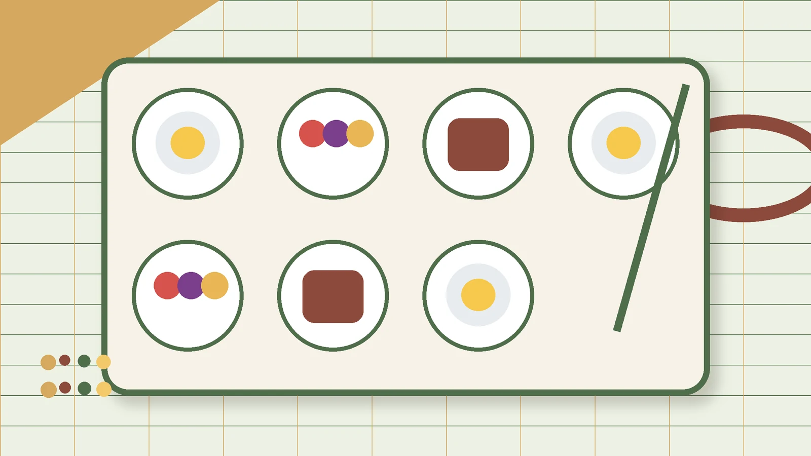 Cookable brunch menu with egg bake, roasted vegetables, pastries and salad.