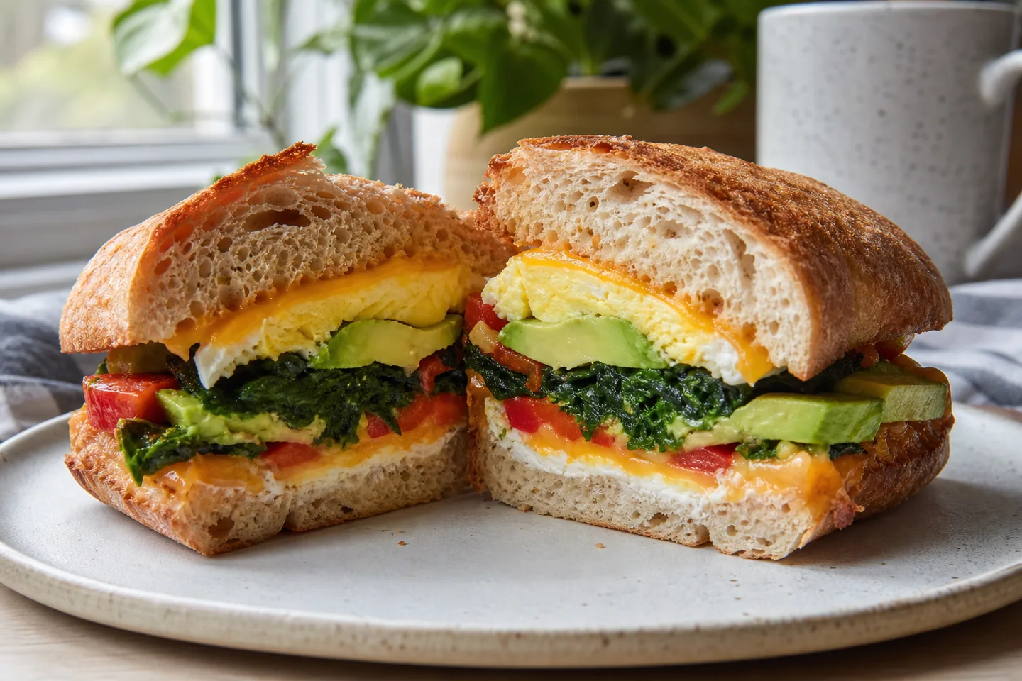 Vegetarian breakfast sandwich on a plate